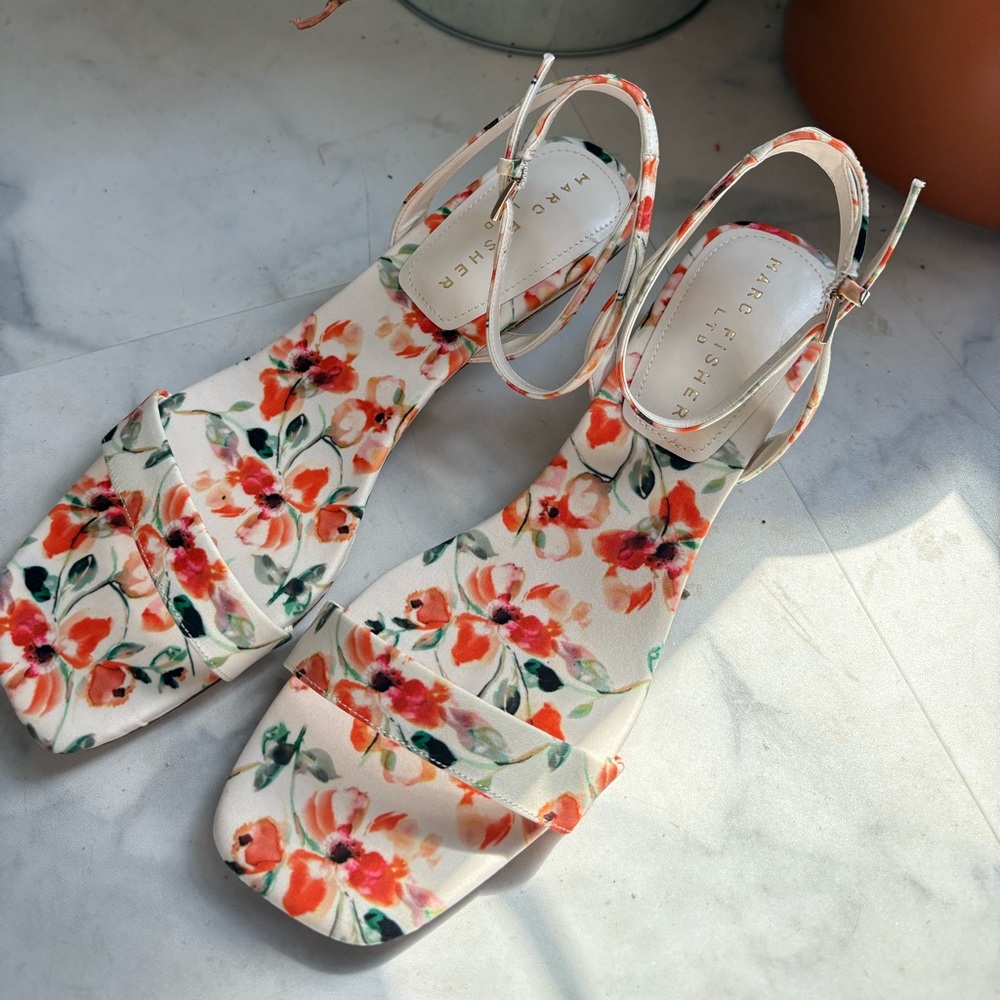 Marc Fisher Floral Kitten Heel Sandals